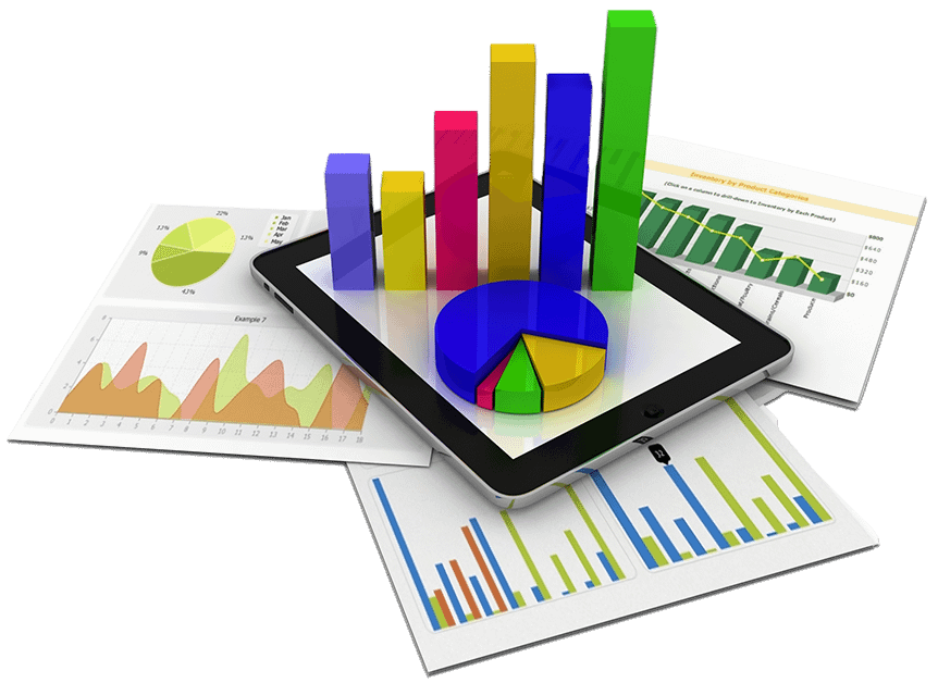 différentes sortes de diagrammes sortant d'une tablette et d'autres posés dessous